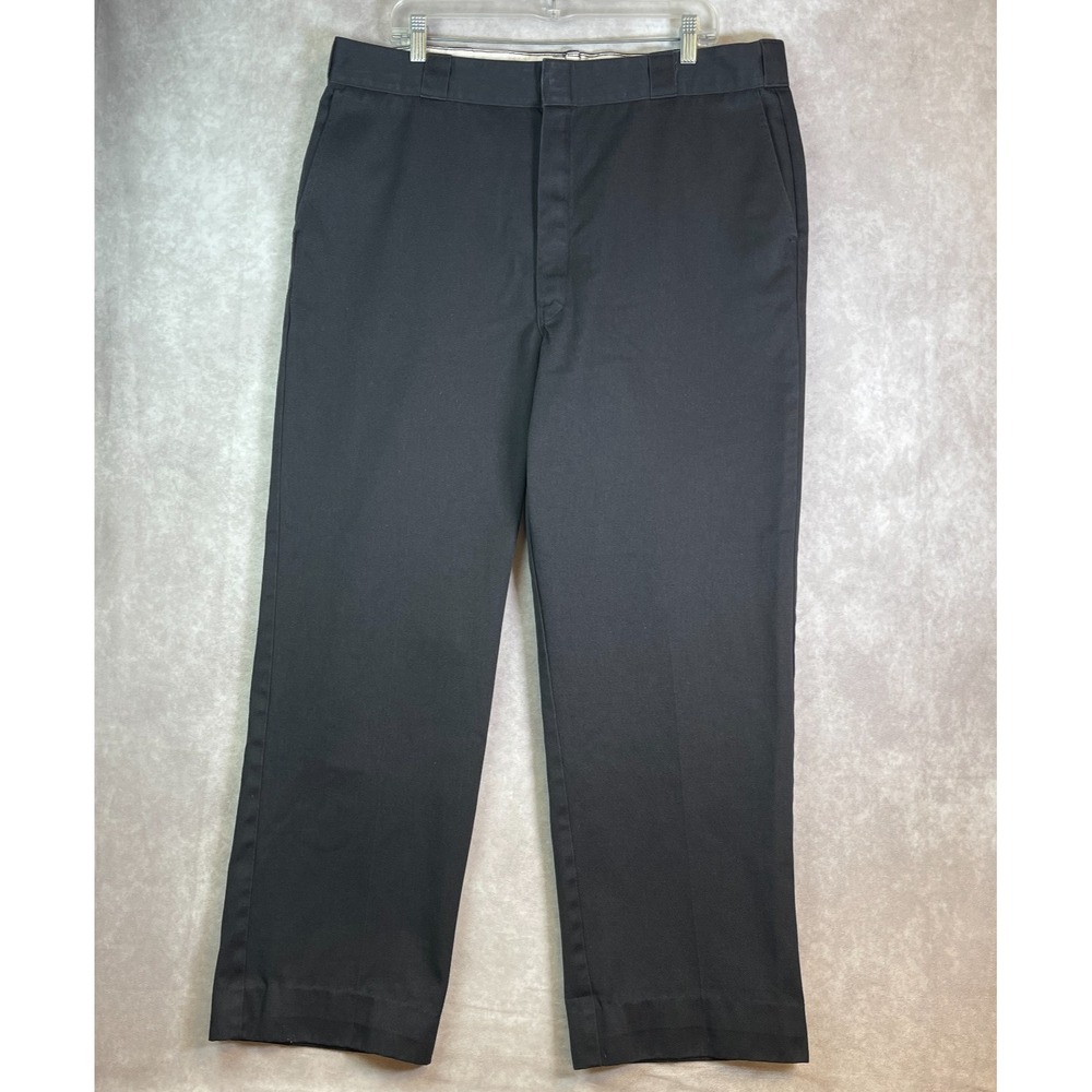 VTG Dickies Pants Mens 38x30 Black Chinos Flat Front Loose Fit (Tag 40x32) 90s